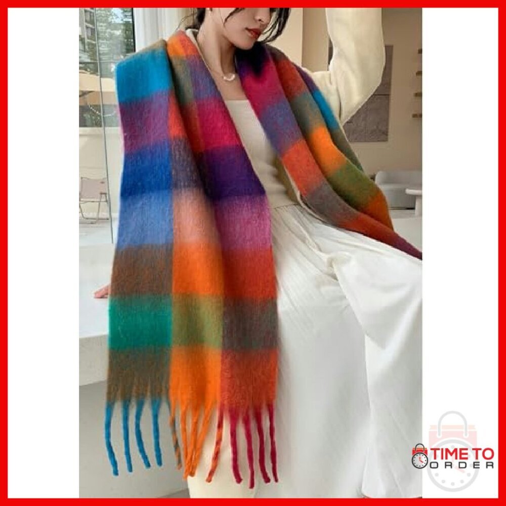 Extra Large Thick Winter Scarf Shawl Blanket Wrap Soft Warm Plaid - Picture 3 of 8